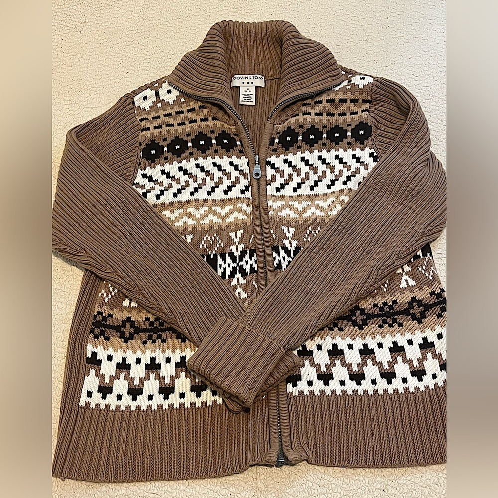 Brown Patterned Covington Zipper Sweater